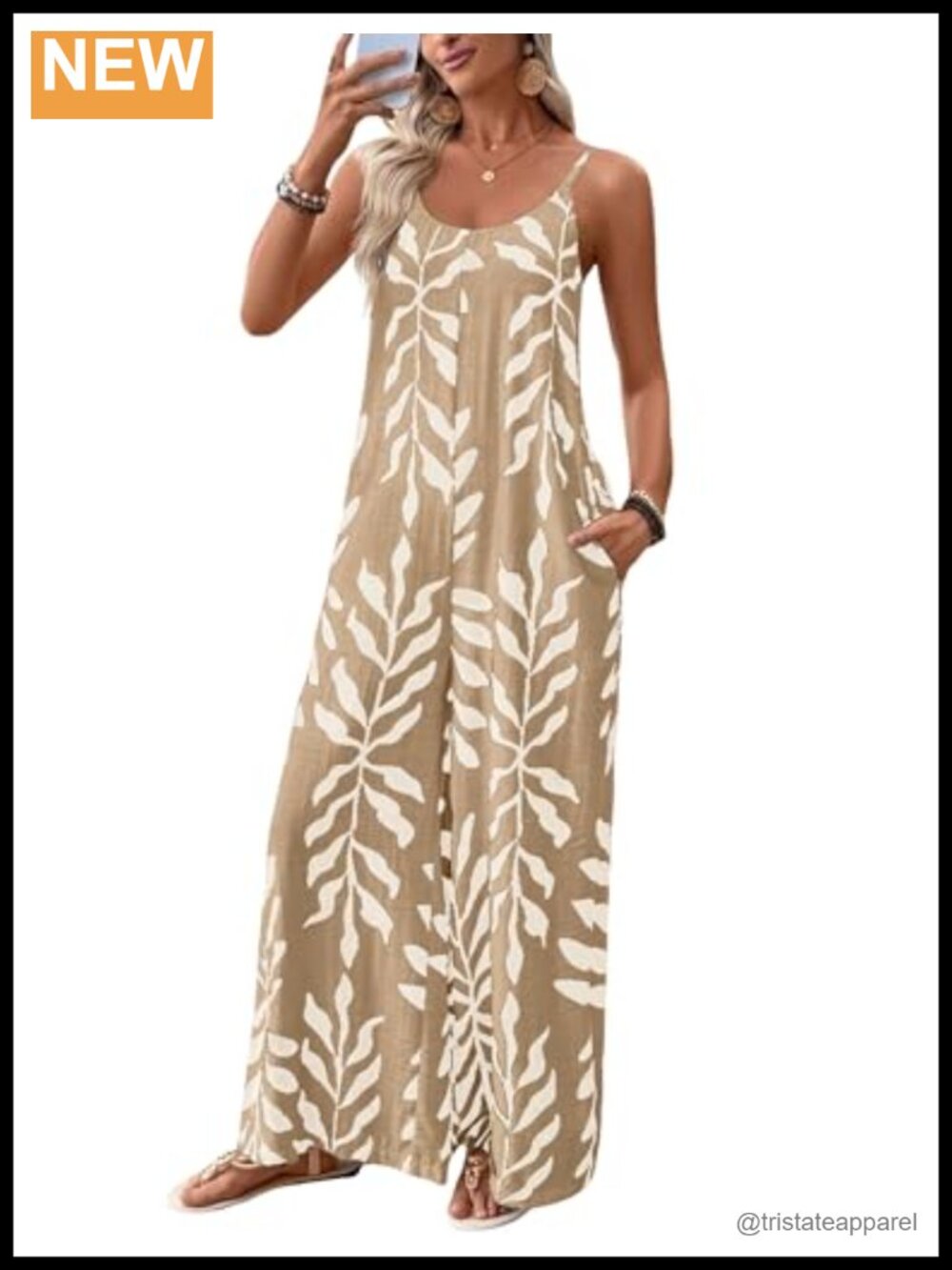 Women Leaf Print Spaghetti Strap Wide Leg Boho Overalls